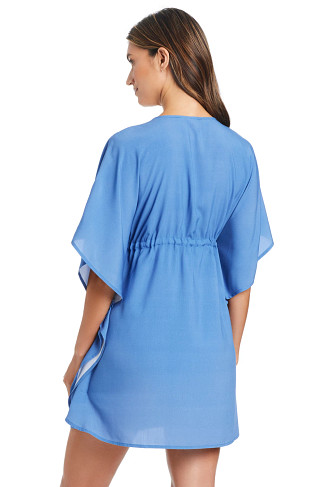 DRIFT BLEU/WHITE Embroidered Open Front Caftan