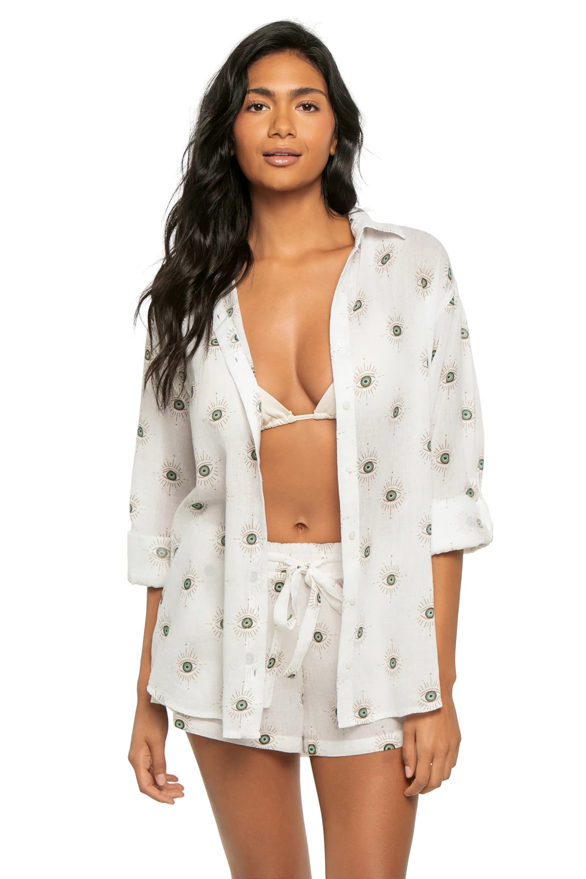 WHITE EVIL EYE Evil Eye Shirt Dress image number 4