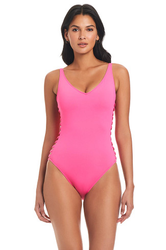 PINK BLING Lace Down One Piece Swimsuit