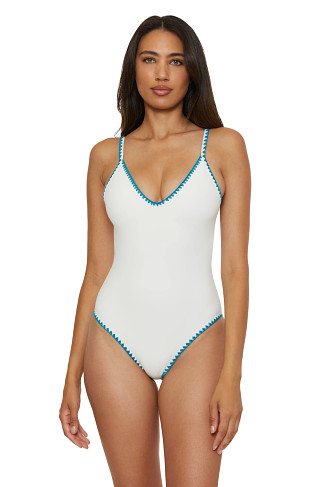WHITE V-Neck One Piece Swimsuit