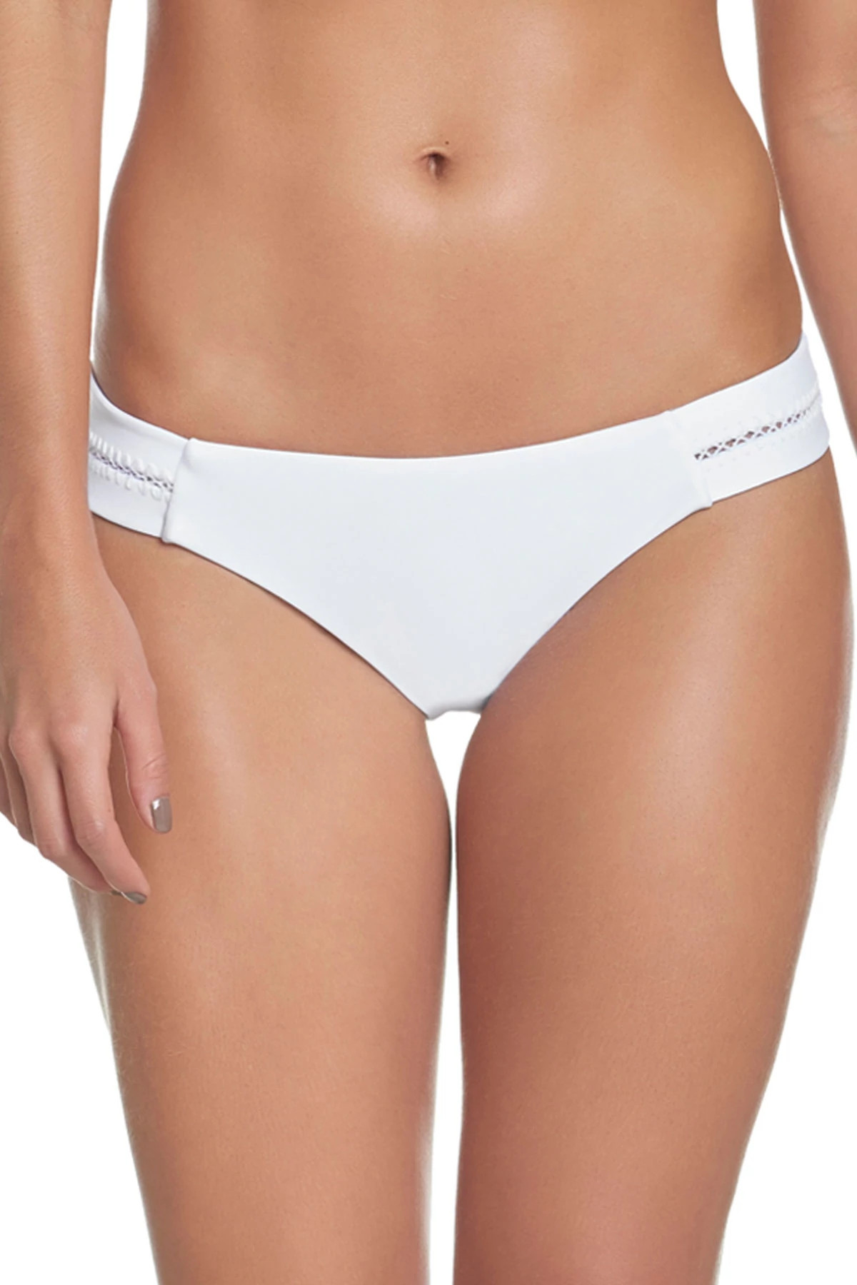 WHITE Stitched Tab Side Hipster Bikini Bottom image number 1