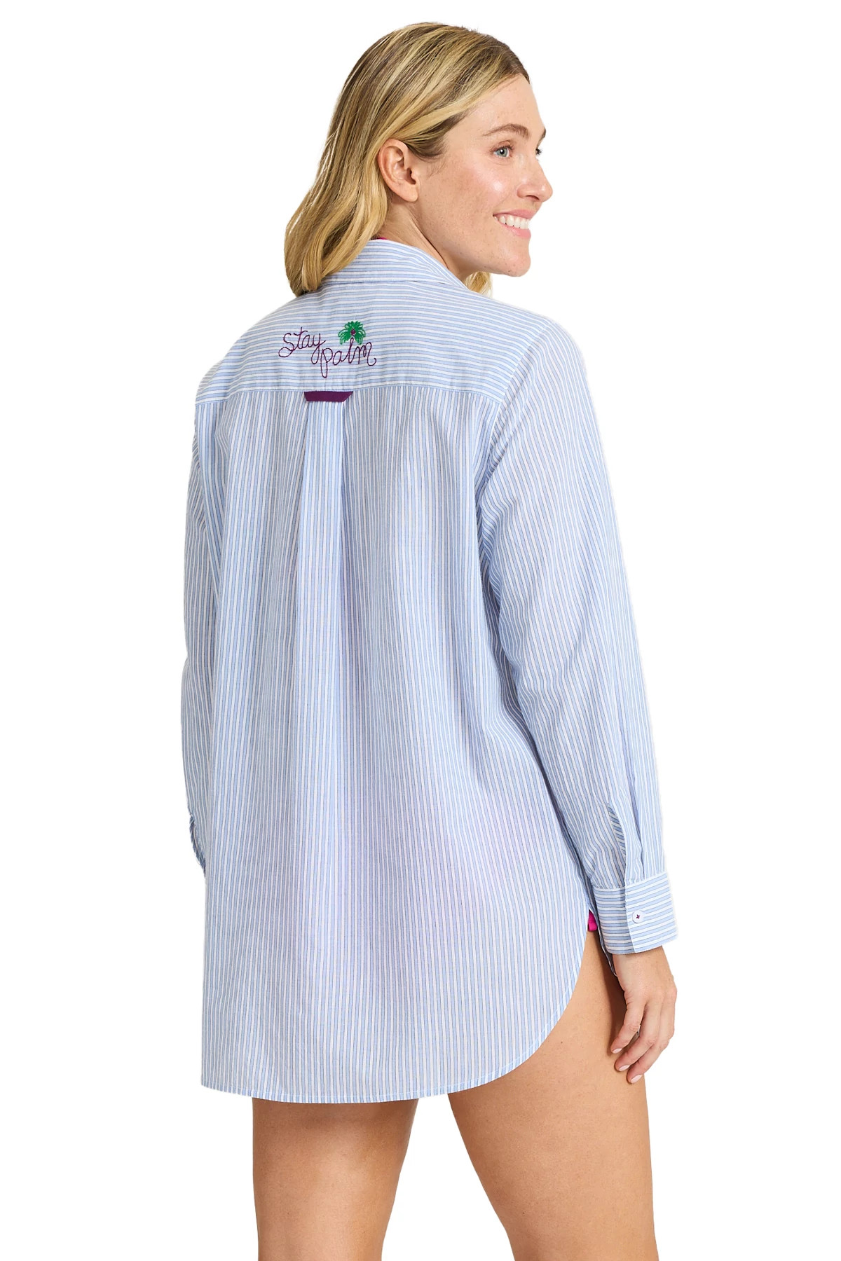 PARADISO BLU Cotton Embroidered Shirt Cover Up image number 2