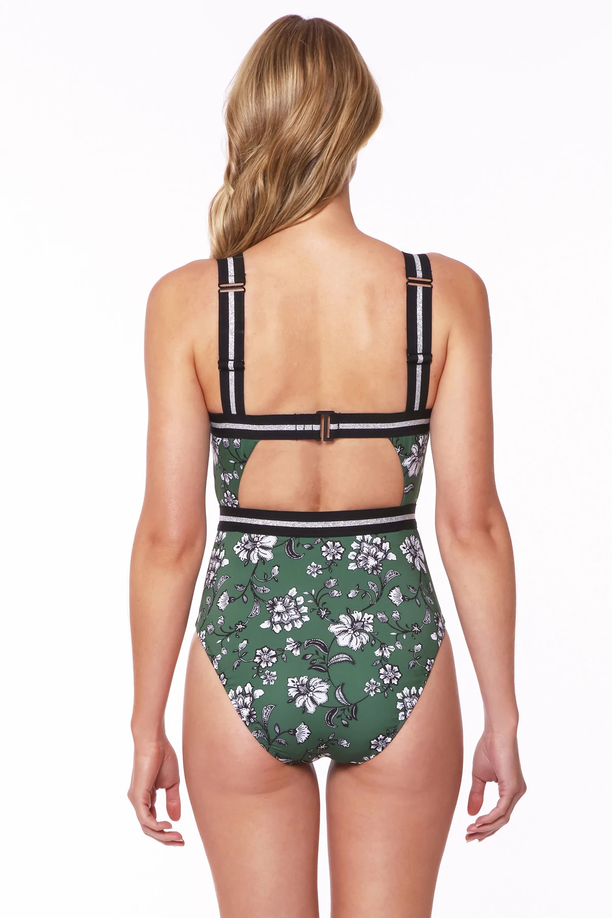 CACTUS GREEN Floral Monokini Cutout One Piece Swimsuit image number 2