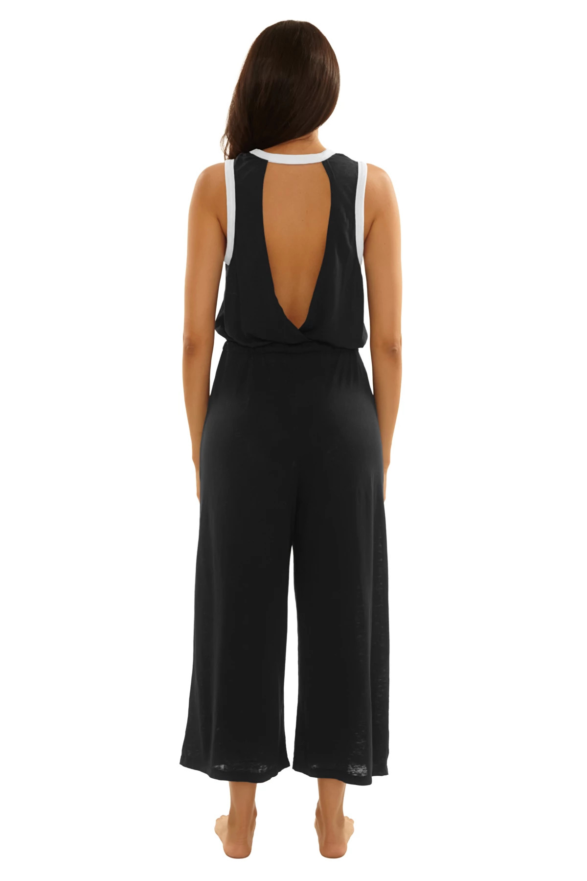 BLACK Beach Date Contrast Trim Jumpsuit image number 2