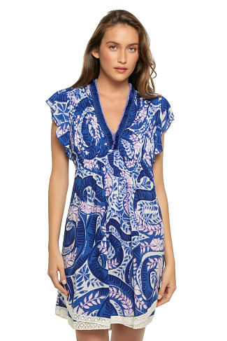 BLUE HOLY SNAKE Sasha Flutter Sleeve Mini Dress