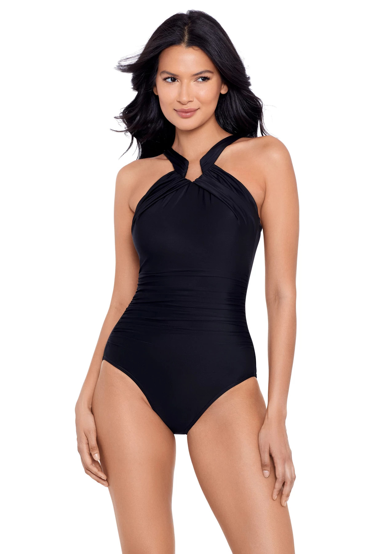 BLACK Aphrodite High Neck Notched One Piece Swimsuit image number 1