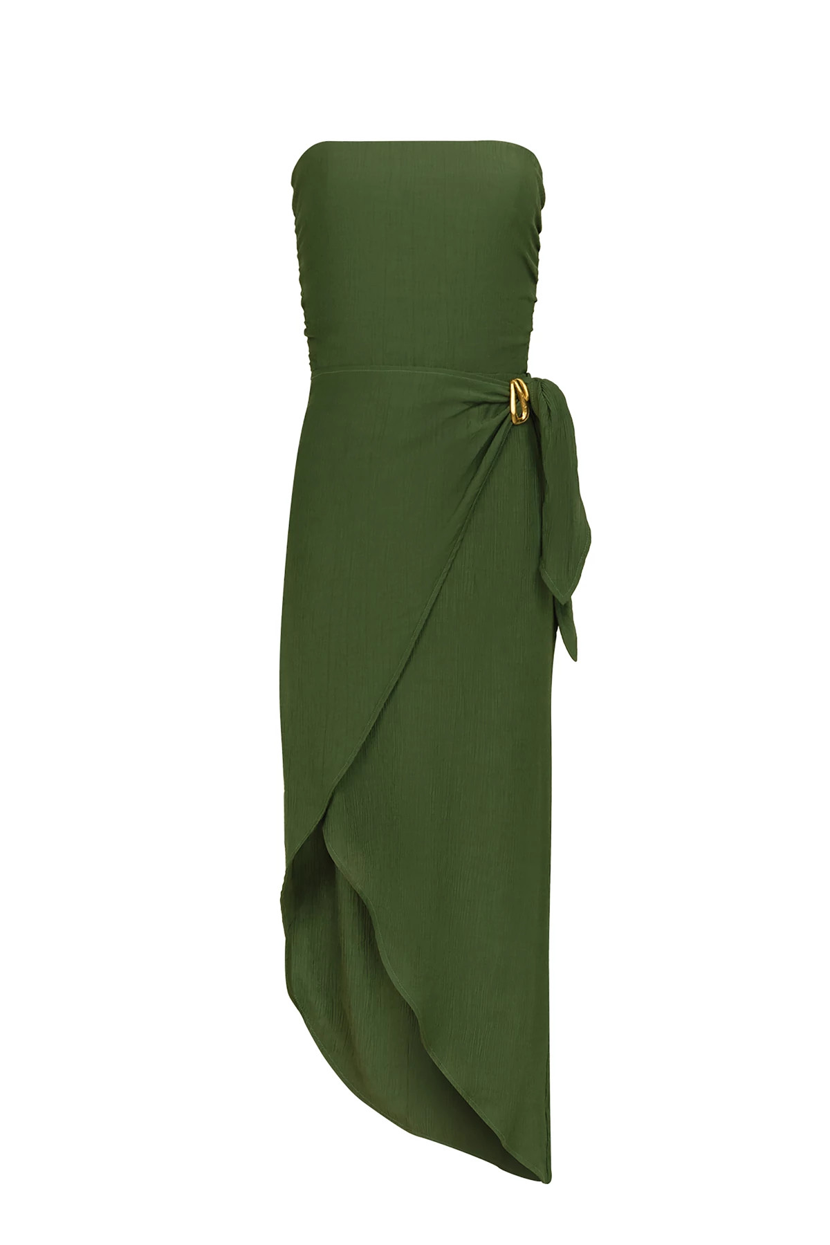 GREEN Noa Strapless Wrap Midi Dress image number 4