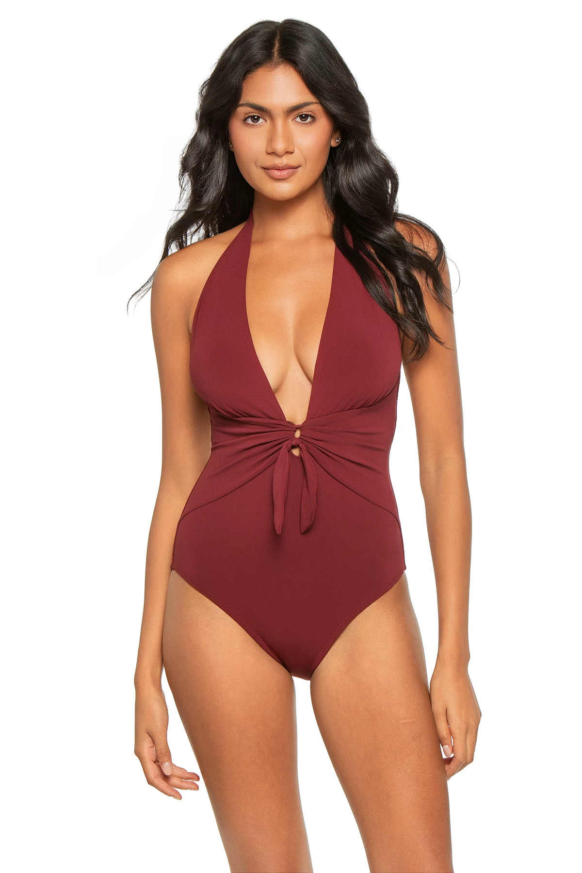 BLACK CHERRY Ava Plunge Halter One Piece Swimsuit image number 1