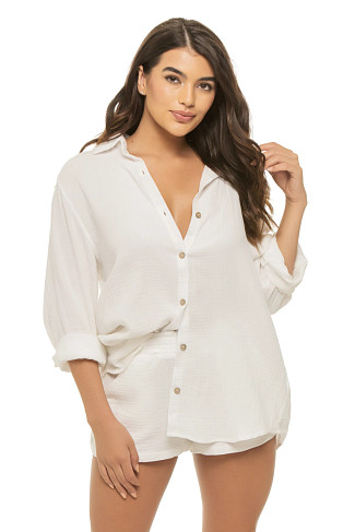 WHITE Gauze Button Up Shirt Dress