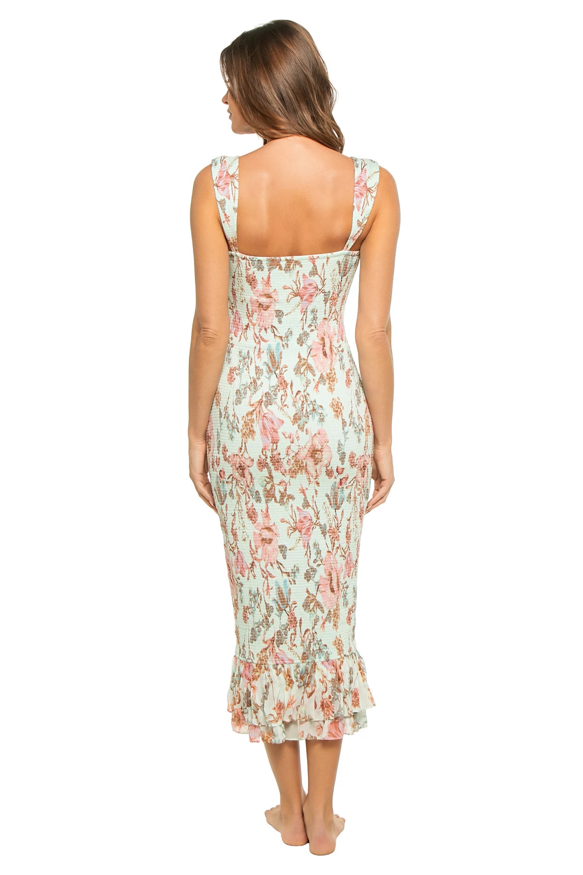 BLUE Smocked Floral Midi Dress image number 2