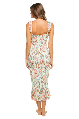 BLUE Smocked Floral Midi Dress