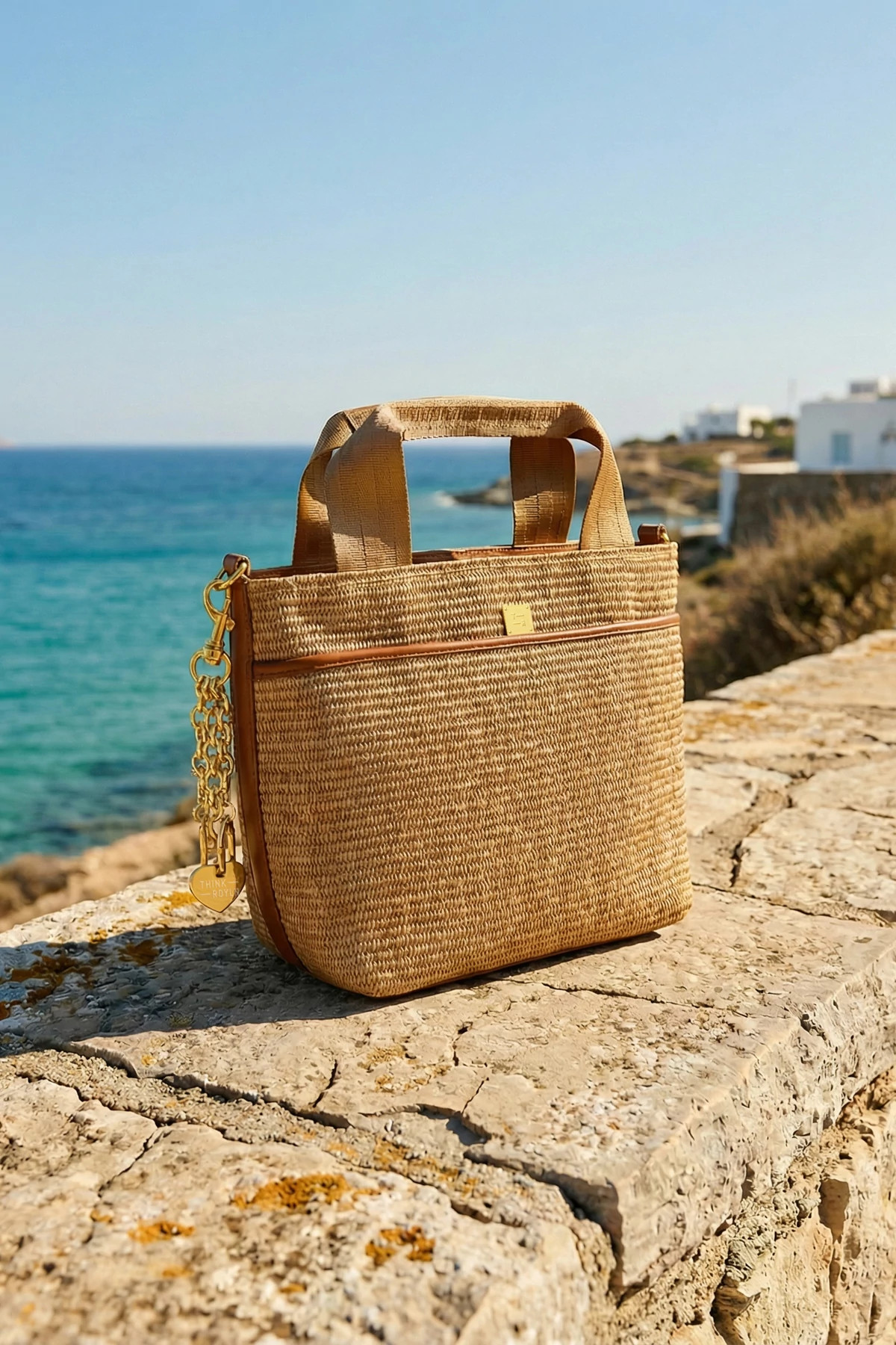 SAND DUNE/SAND DUNE WEB Escape Raffia Tote Bag with Pouch image number 5