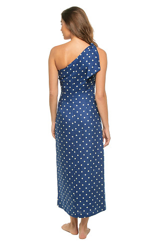 NAVY YELLOW Lily Linen Asymmetrical Midi Dress