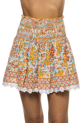 ORANGE AQUARELLE Galia Smocked Mini Skirt