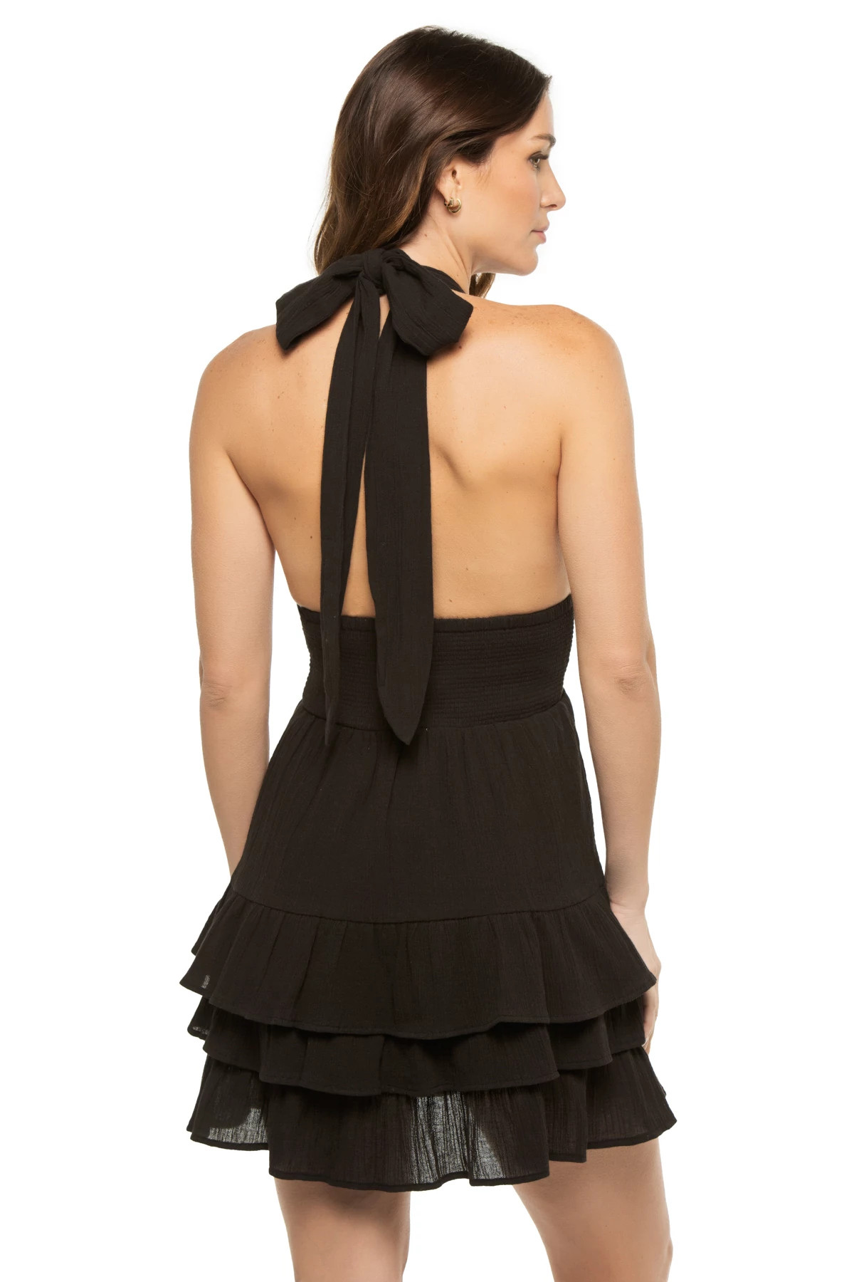 BLACK Ruffle Halter Mini Dress image number 2