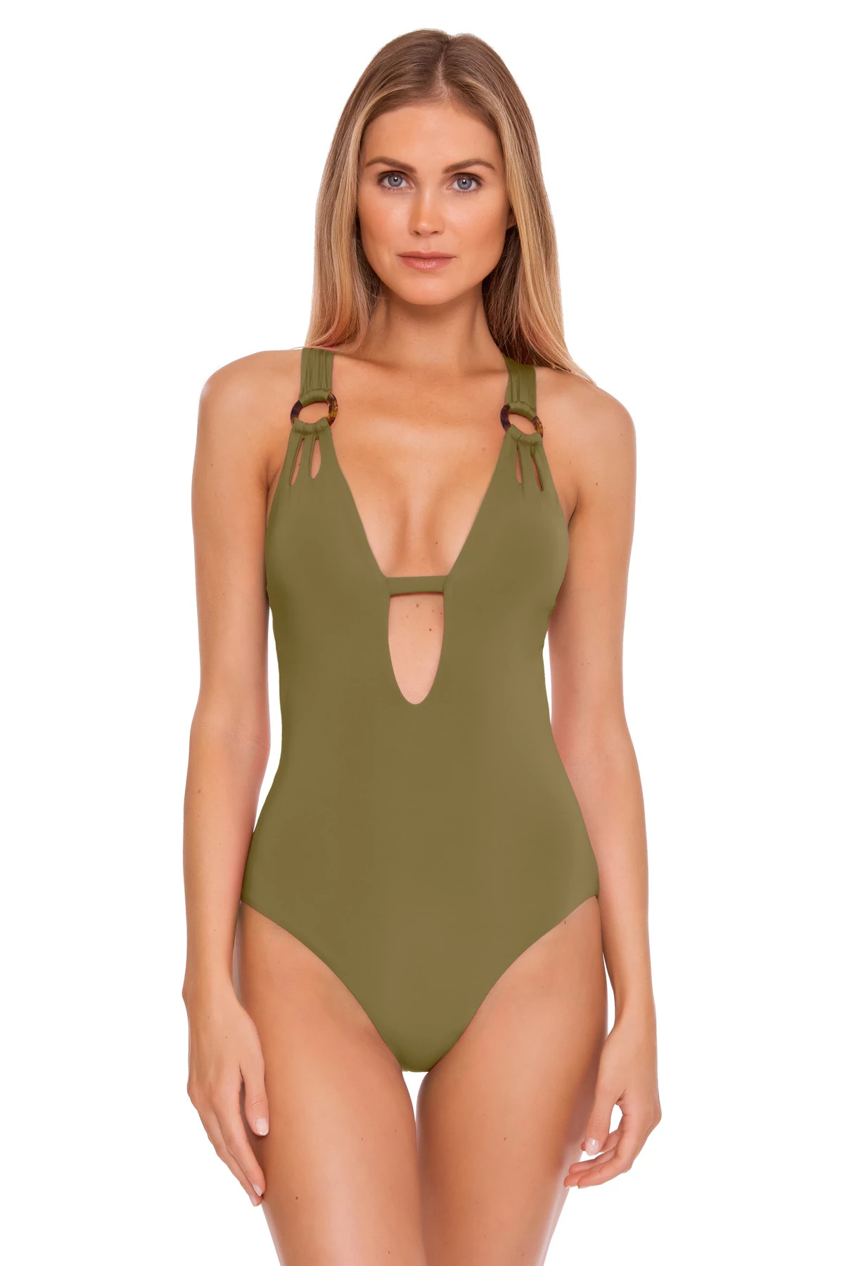 SEAWEED Cutout Plunge One Piece Swimsuit image number 1