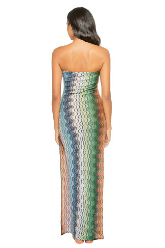 MULTI BLACK GREEN ORANGE Chevron Knit Strapless Maxi Dress