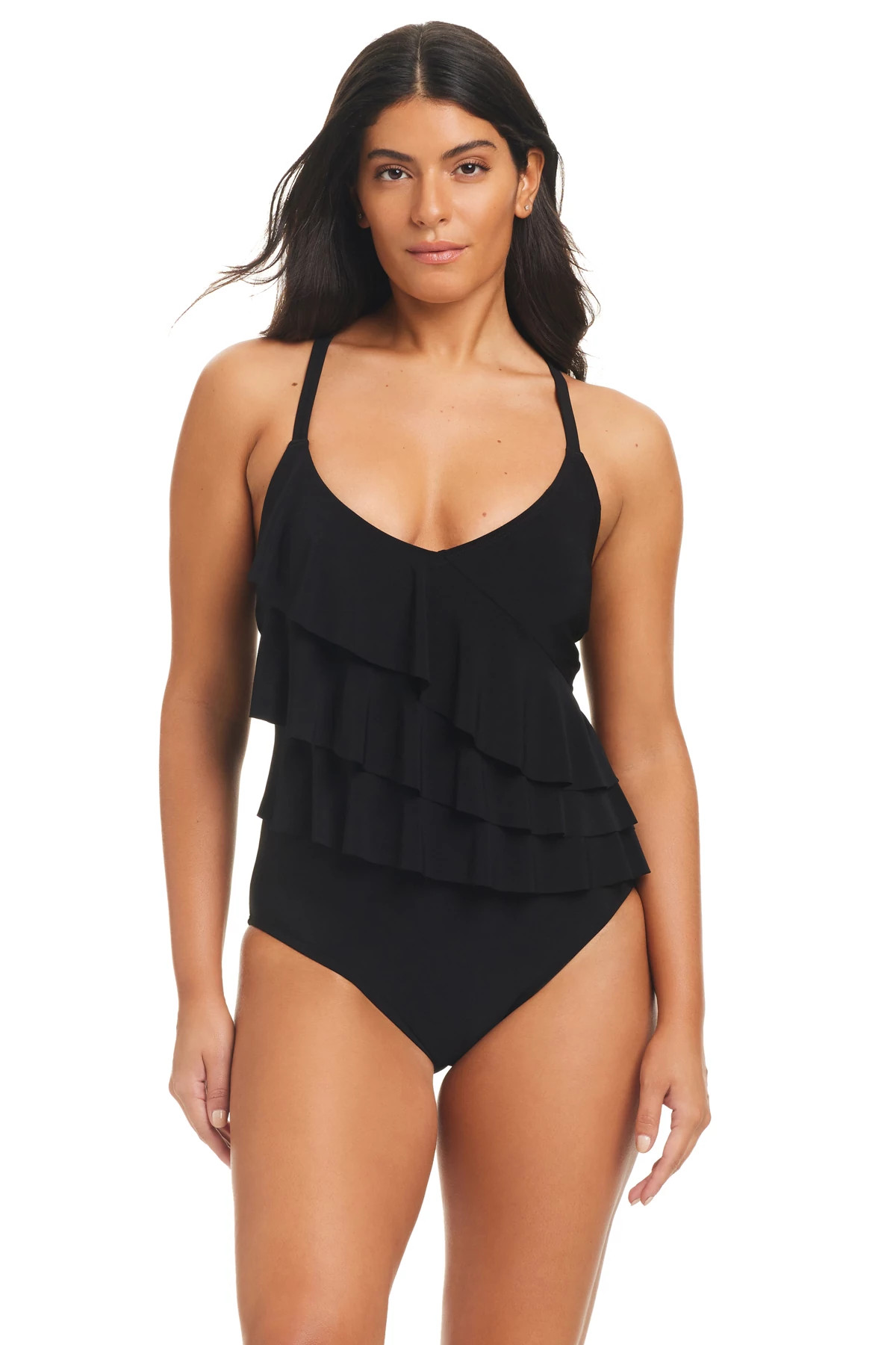 BLACK Ruffle One Piece Swimsuit image number 1