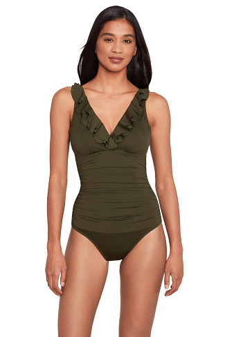 OLIVE Ruffle Over The Shoulder One Piece Swimsuit