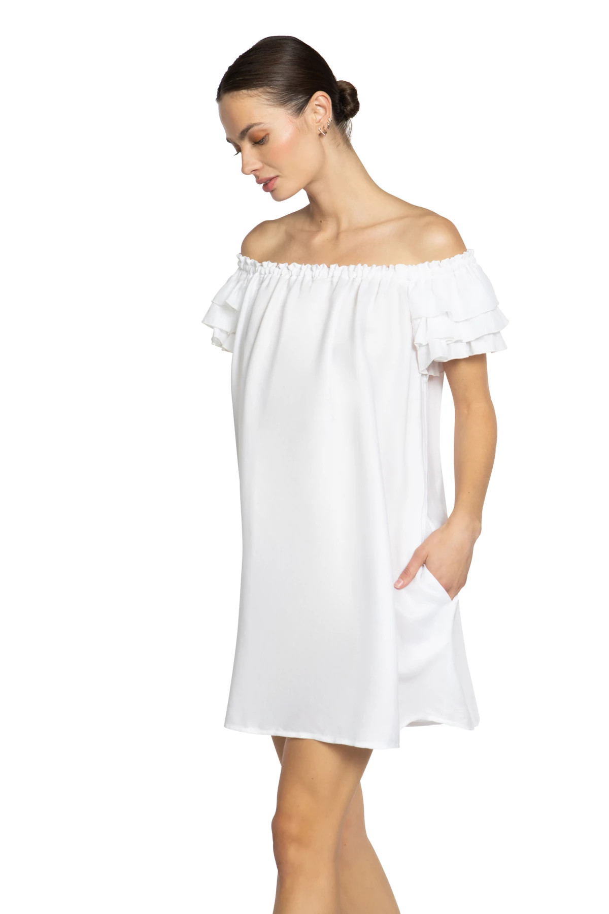 WHITE Fiona Off the Shoulder Ruffle Dress image number 3