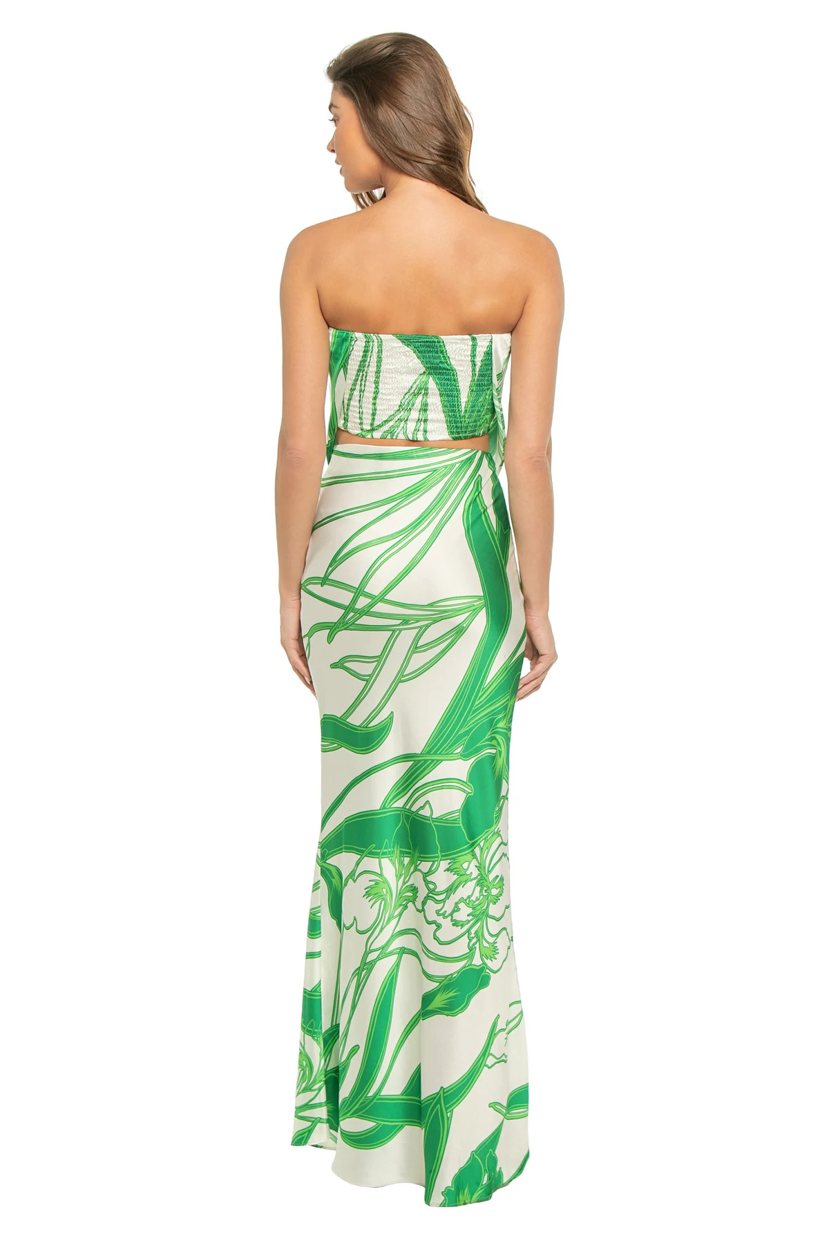 WINDING IRIS Mae Smocked Satin Strapless Crop Top image number 2