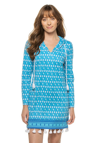 BLUE AND WHITE Palm Valley Hooded Cover Up