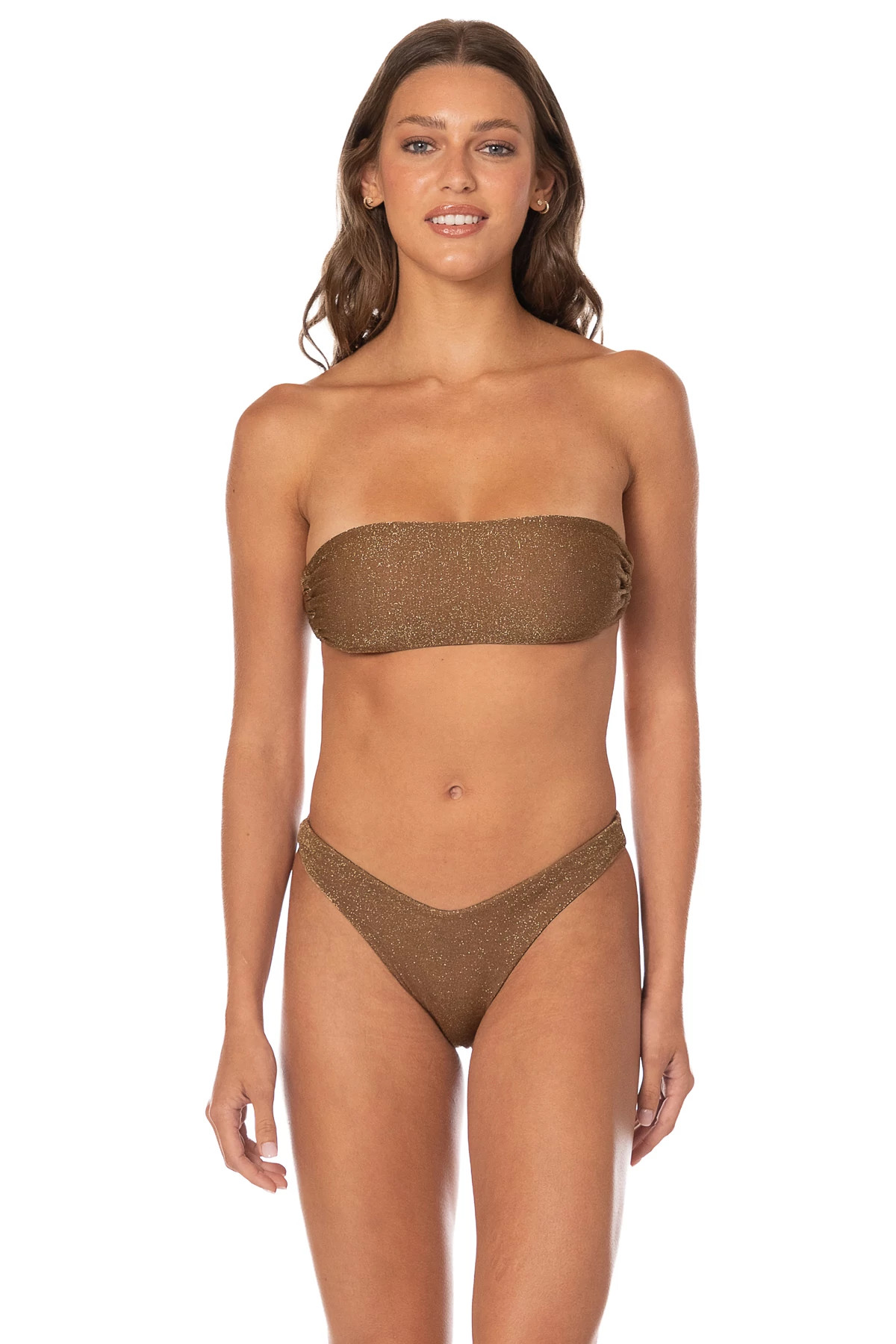 GOLD Reversible Metallic Bandeau Bikini Top image number 1