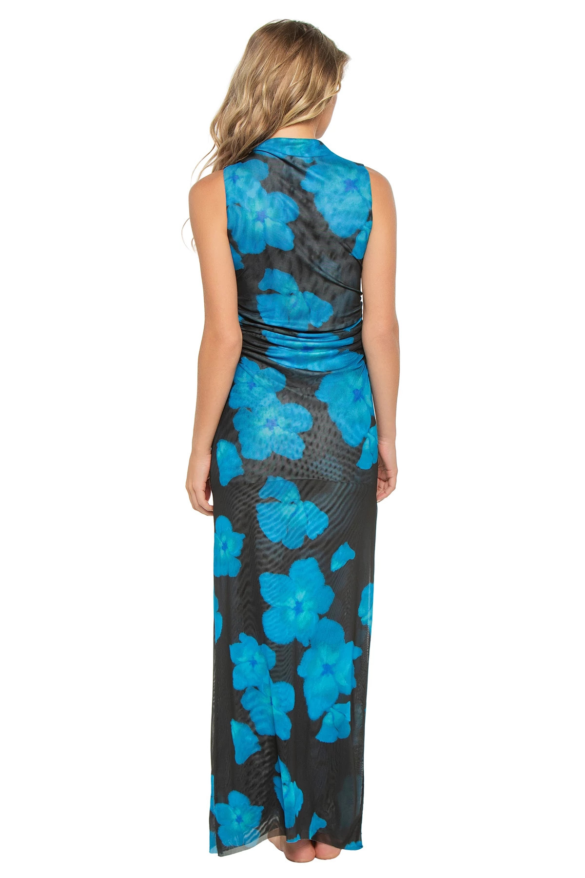 CELESTIAL BLUE Athena Mesh High Neck Maxi Dress image number 2