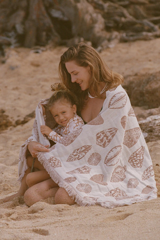 CREAM Cotton Shell Print Beach Blanket