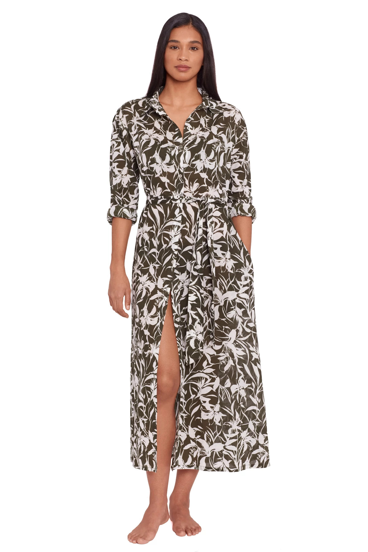 OLIVE Tropic Monotone Midi Shirt Dress image number 1