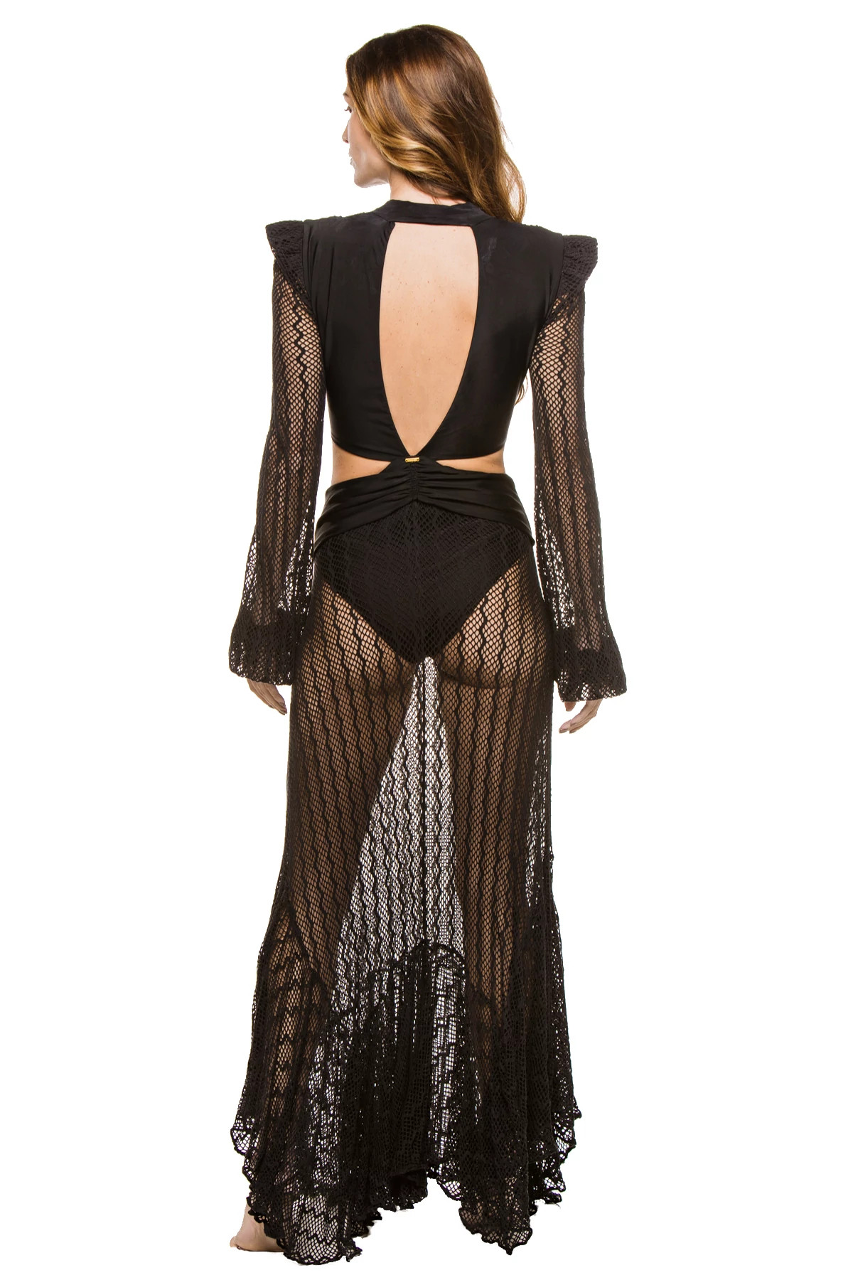 BLACK Cut Out Long Sleeve Beach Dress image number 2