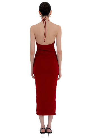 CARMESI Coralina Rosette Halter Midi Dress