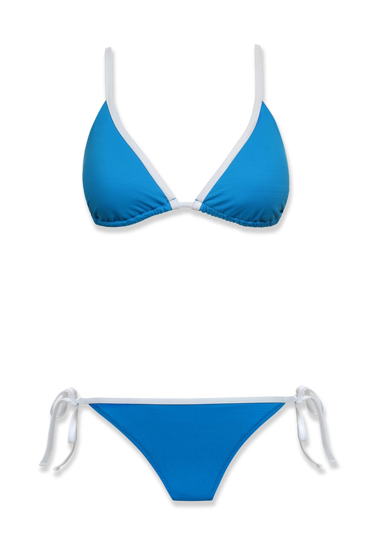 AZURE BLU/WHITE Textured Eco Triangle Bikini Top image number 4