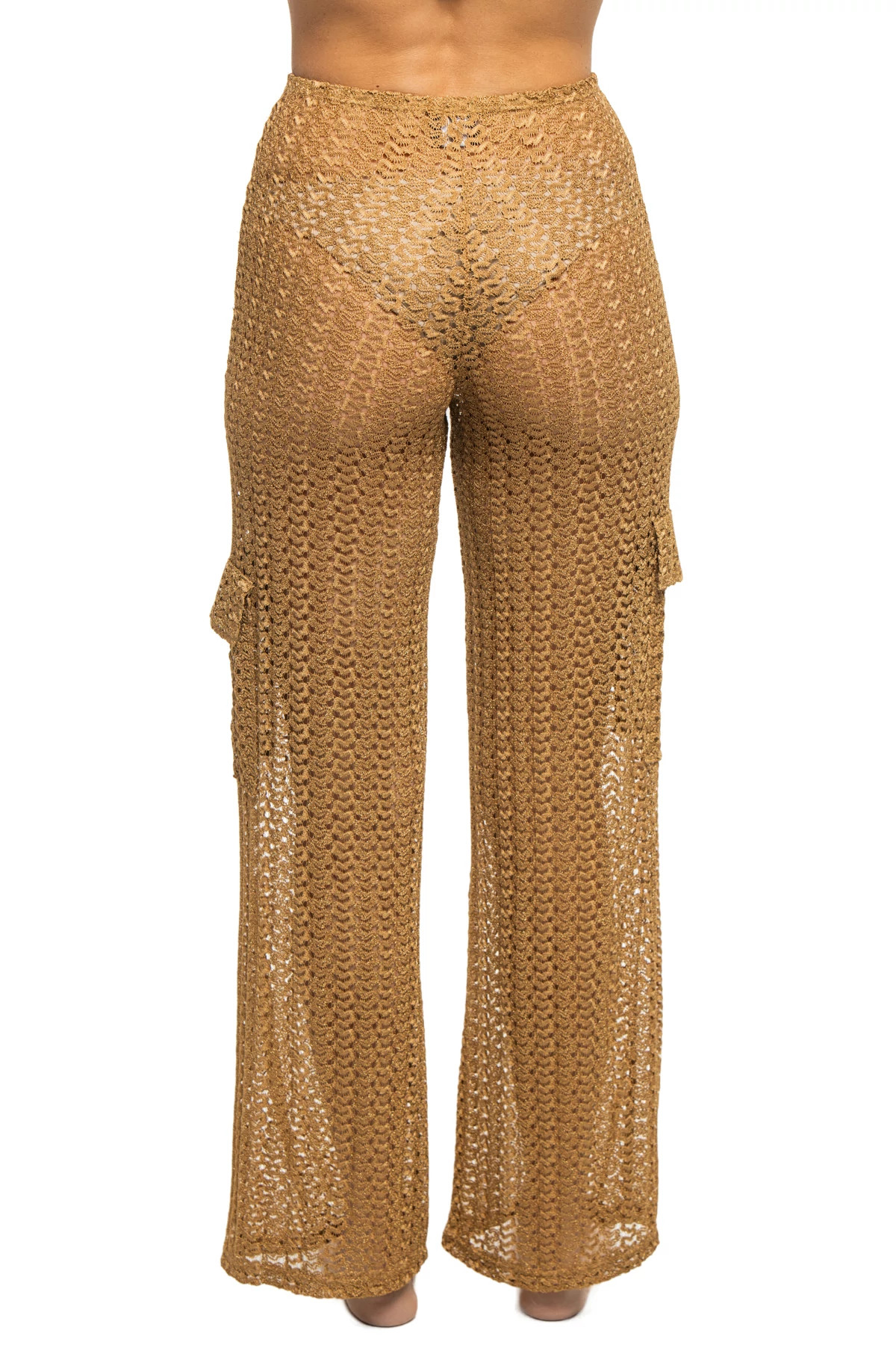 GOLD Metallic Crochet Cargo Pants image number 2