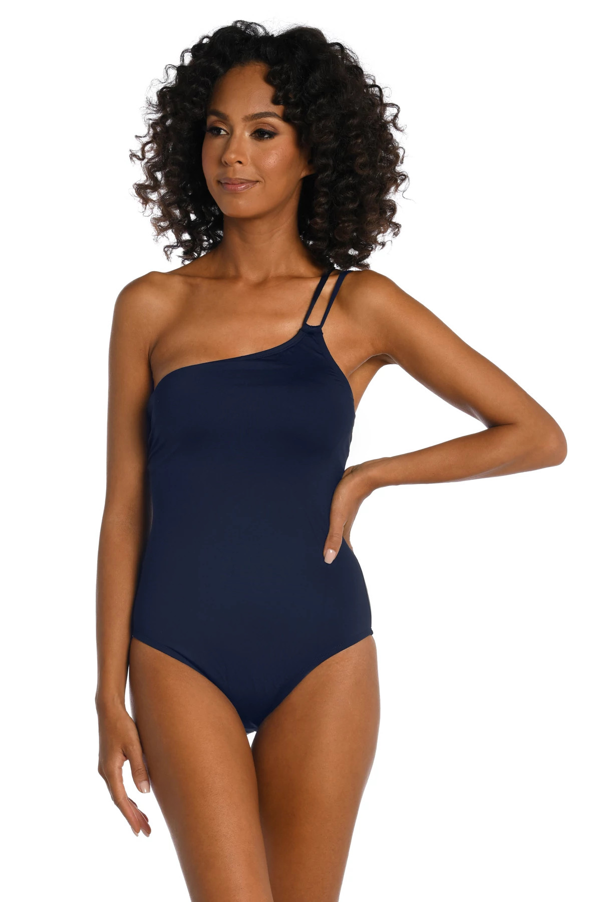 INDIGO Lace Up One Shoulder One Piece Swimsuit image number 1