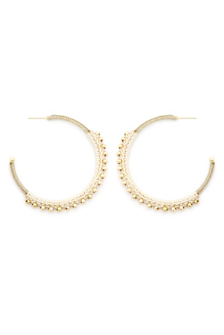 IVORY Silk Thread Hoop Earrings