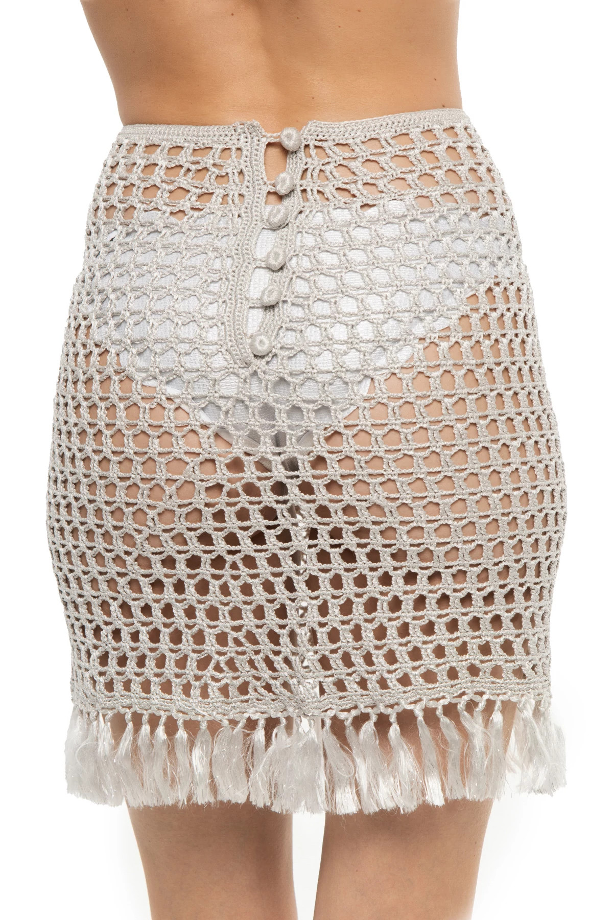 SILVER Crochet Fringe Mini Skirt image number 2