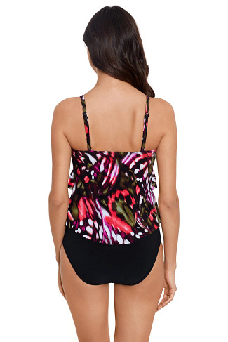 BLACK MULTI Rita Ruffle Over The Shoulder Tankini Top