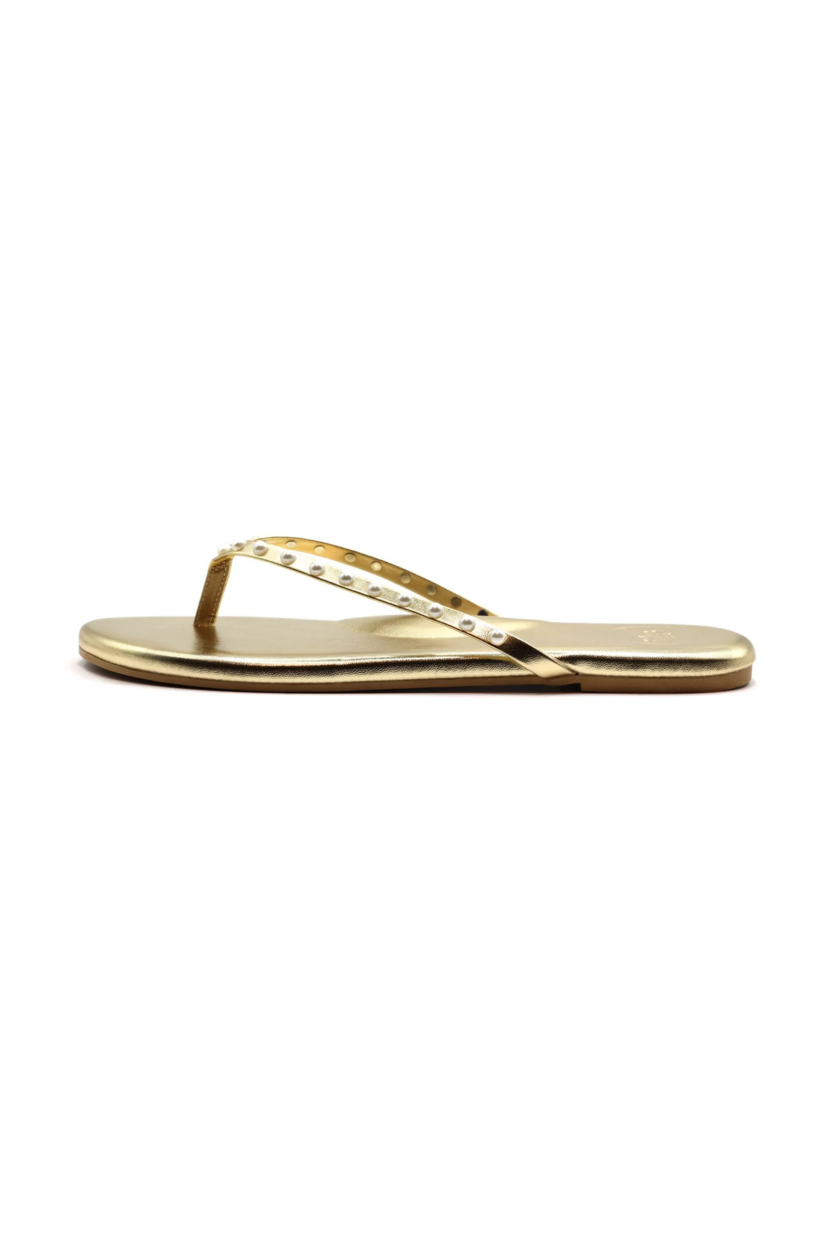 GOLDEN WITH PEARLS Pearl Flip Flops image number 3
