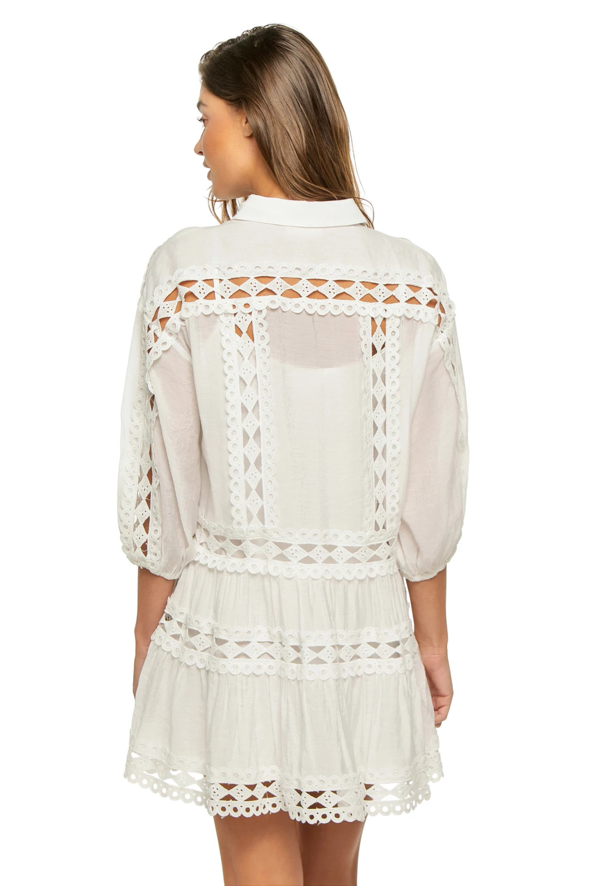 WHITE Crochet Shirt Dress image number 2
