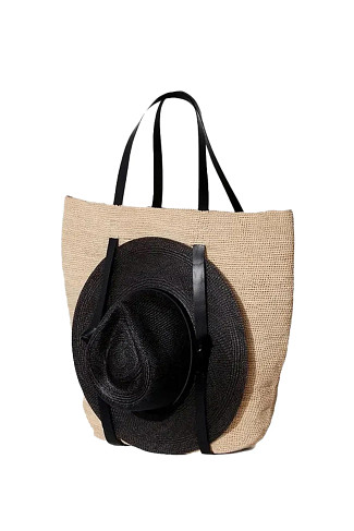 NATURAL Tanner Raffia Straw Hat-Strap Tote