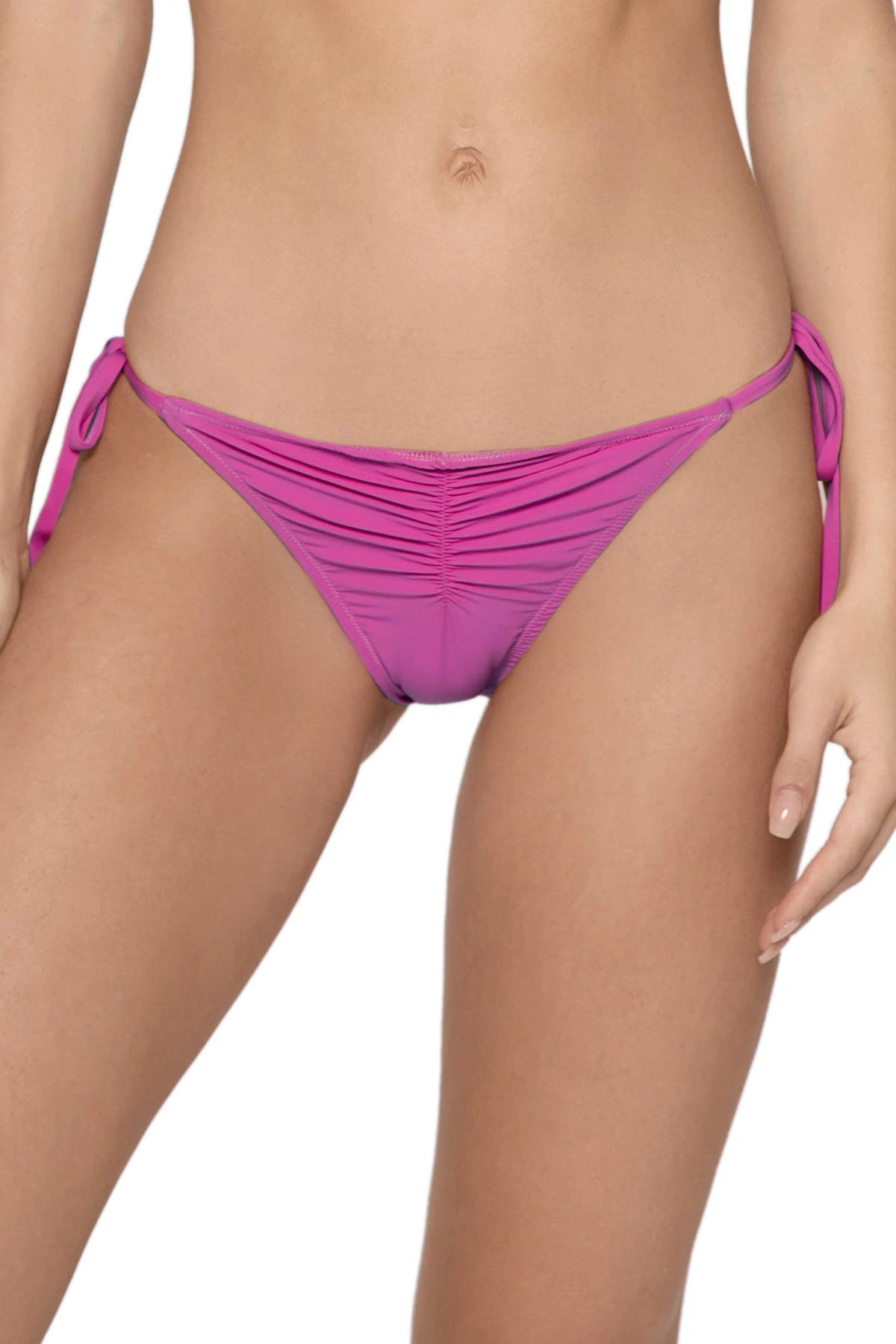 COSMO PINK Ruched Tie Side Brazilian Bikini Bottom image number 1