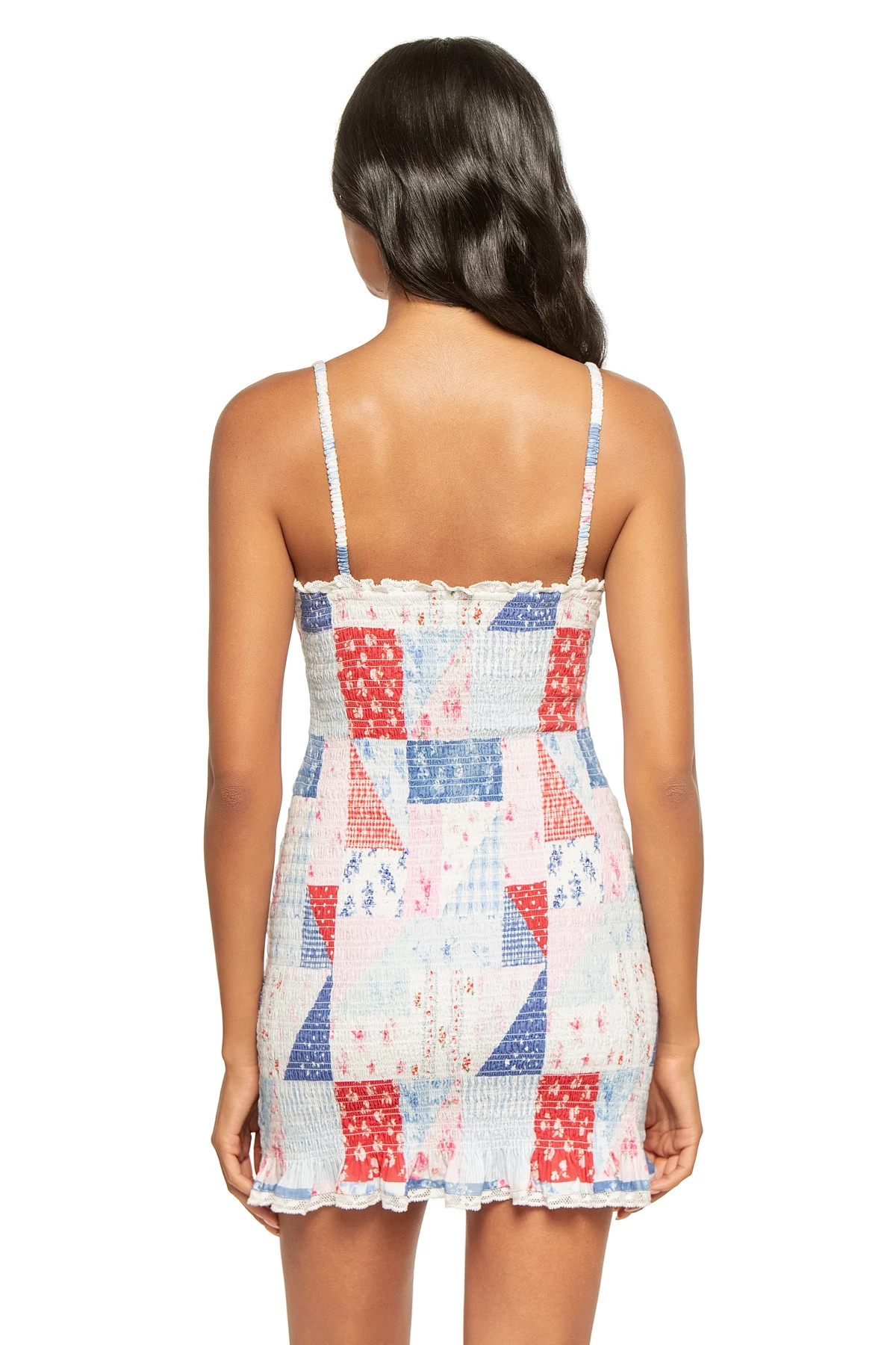 BLUEBERRY SUNDAE Solier Smocked Lace Trim Mini Dress image number 2