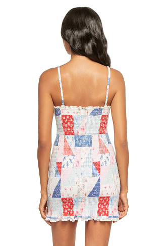 BLUEBERRY SUNDAE Solier Smocked Lace Trim Mini Dress
