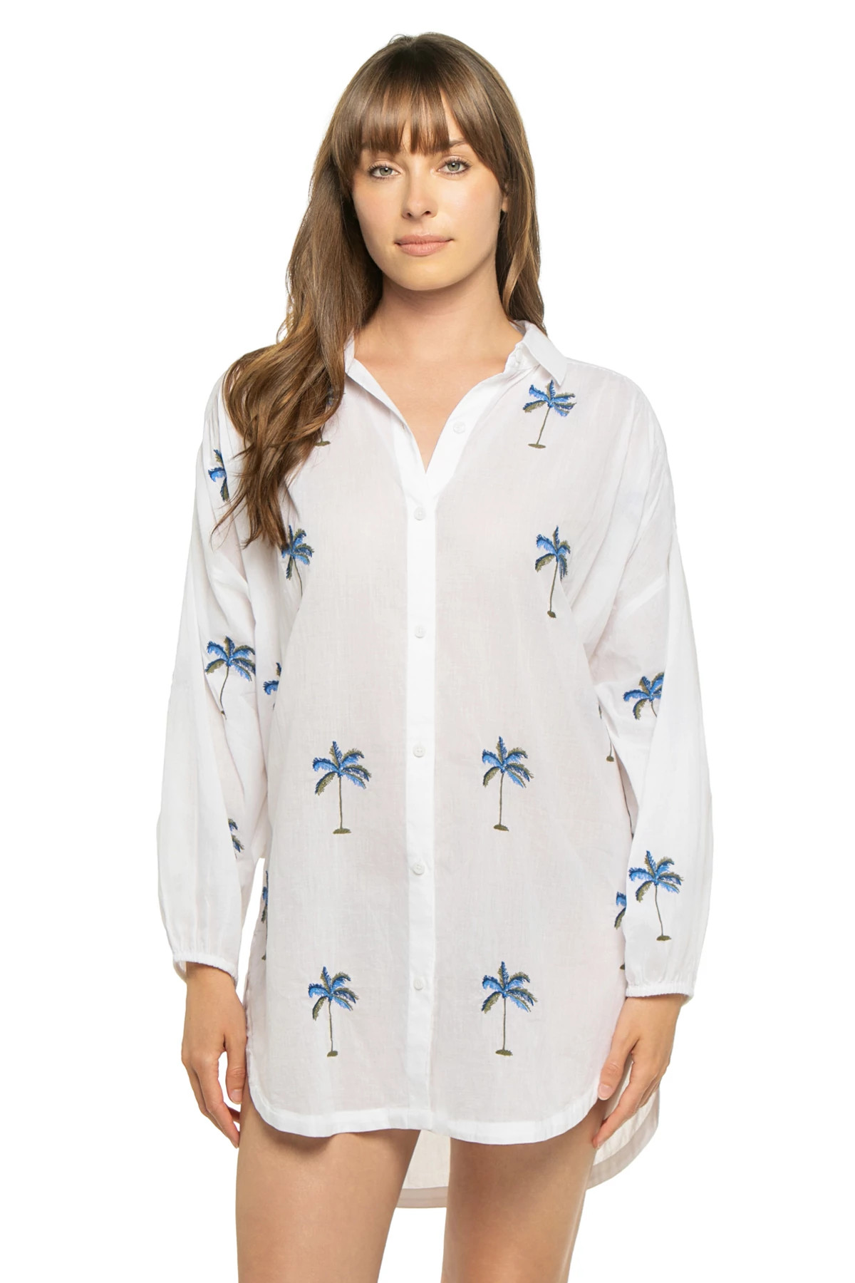 WHITE Embroidered Palm Boyfriend Shirt image number 1