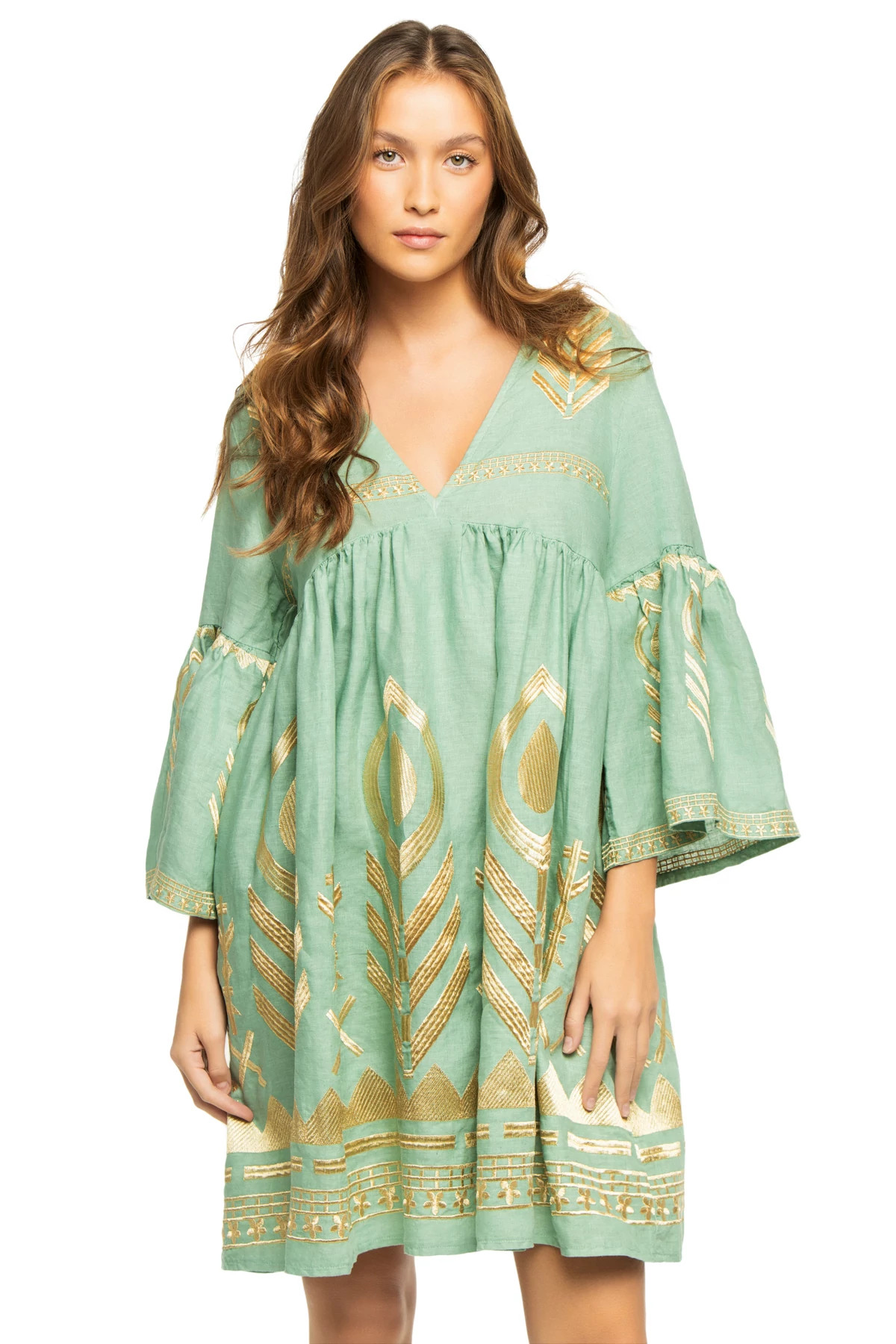 SEA MOSS GREEN Embroidered Metallic Mini Dress image number 1