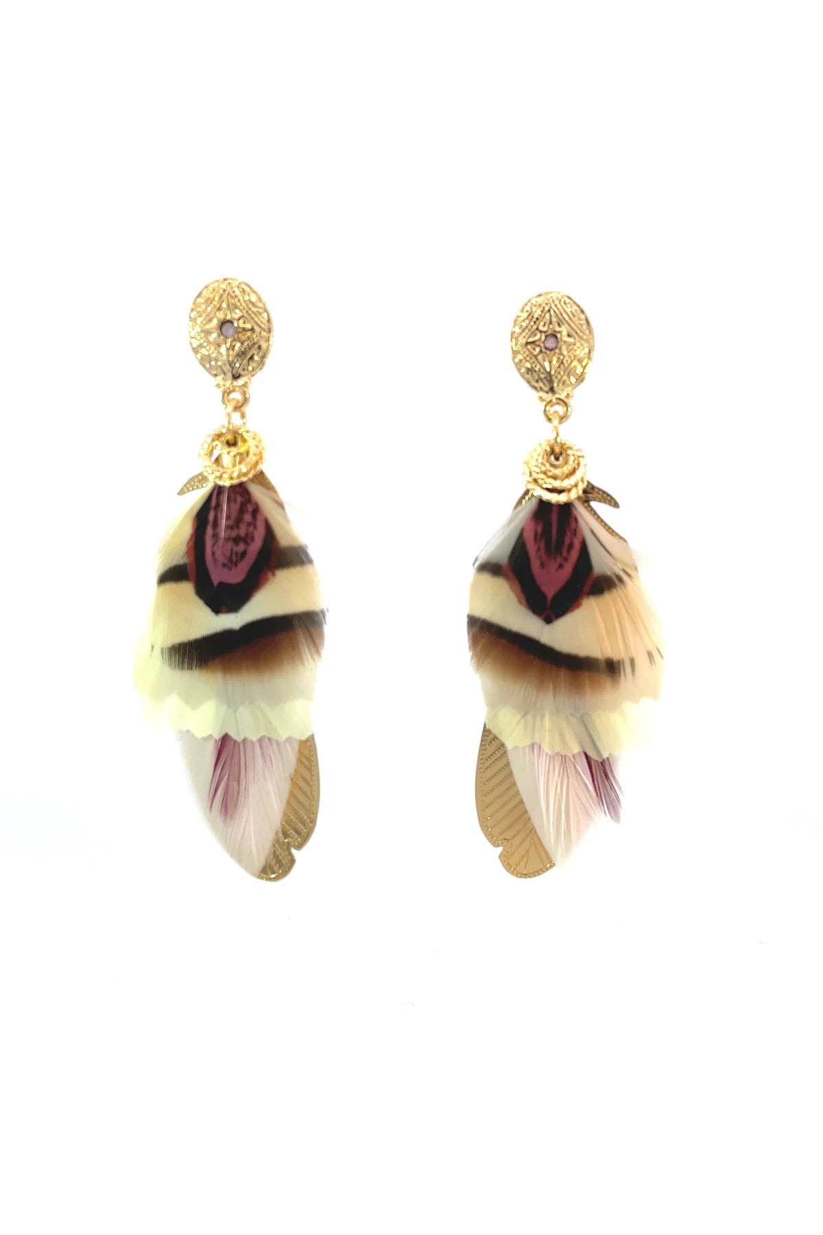 319 NEUTRAL Sao Feather Earrings image number 1