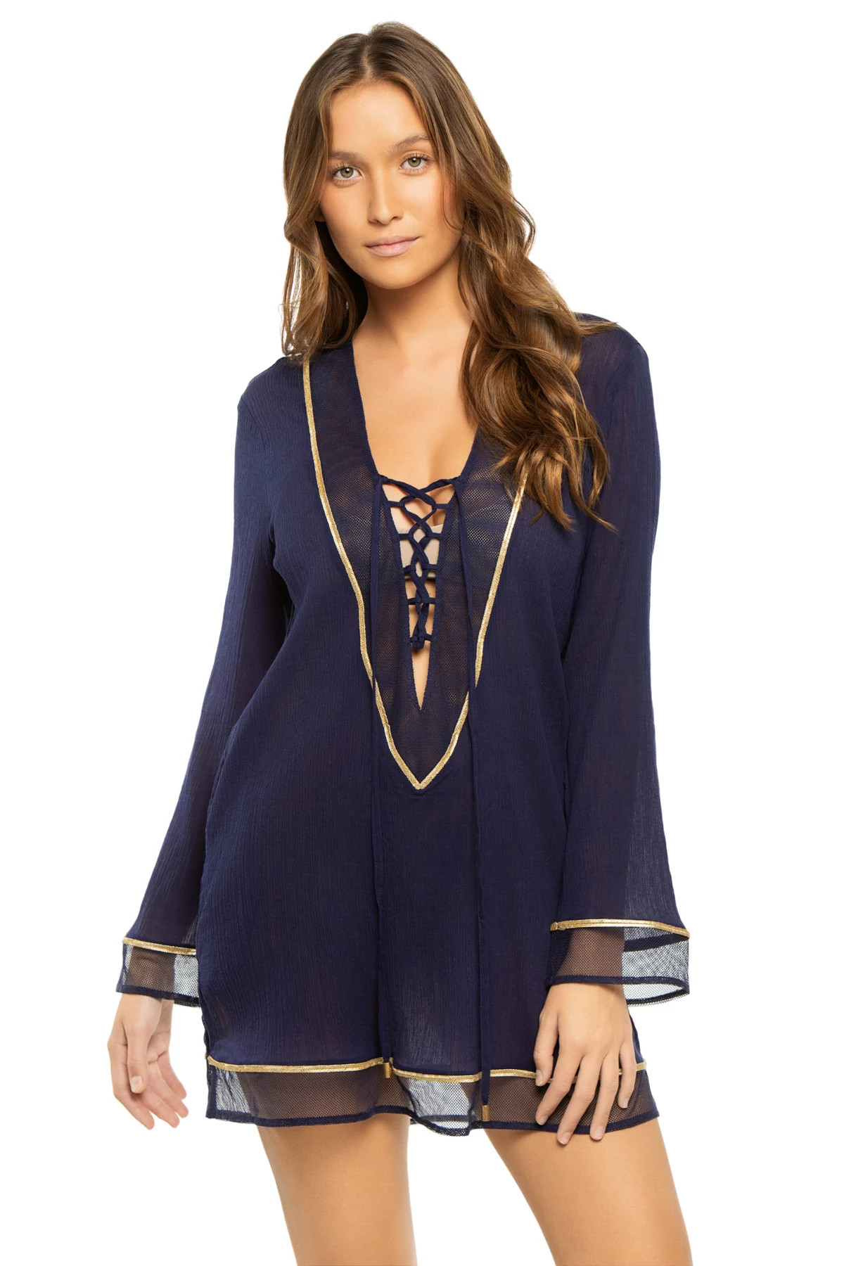 INDIGO Lace Up V-Neck Tunic image number 1