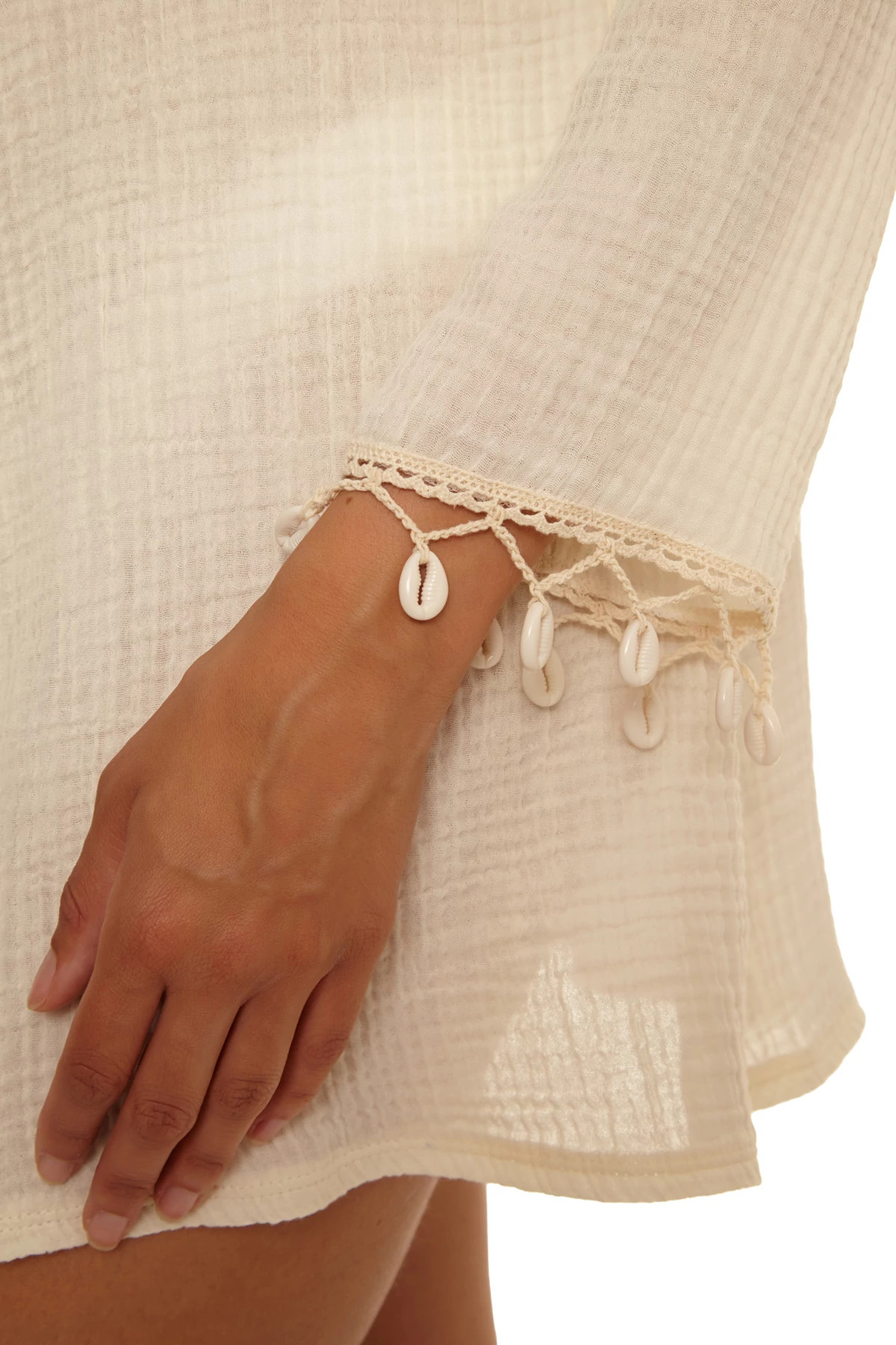 NATURAL Long Sleeve Shell Trim Tunic Cover Up image number 5