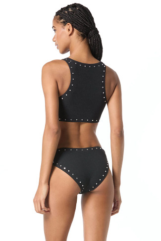 BLACK Crepe High Neck Bikini Top
